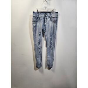Alondra Women's Light fade Skinny Jeans Size 9, Distressed Two Button Jeans
